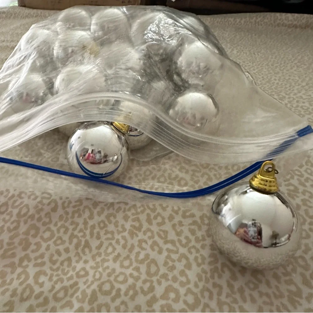 Vintage silver and gold plastic christamas tree orb ornamanets, set of 20